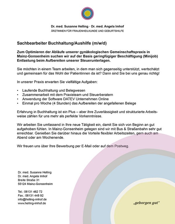 Praxis Dres. Helling und Imhof - Stellenangebot 5.2.2026